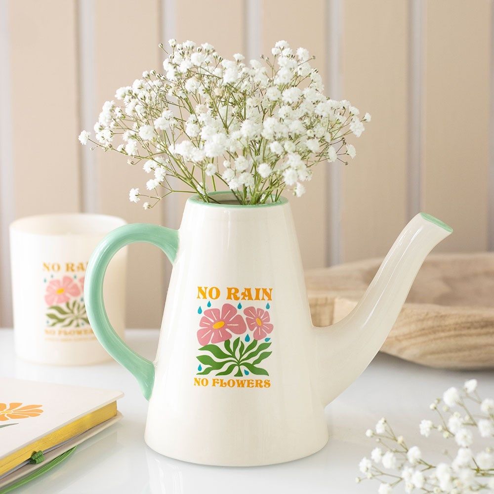 Something Different - No Rain, No Flowers Ceramic Watering Can Vaas - Multicolours